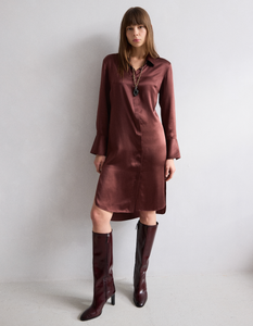 gabriella satin maxi shirt dress Gabriella Silk Shirt Dress Bitter Chocolate