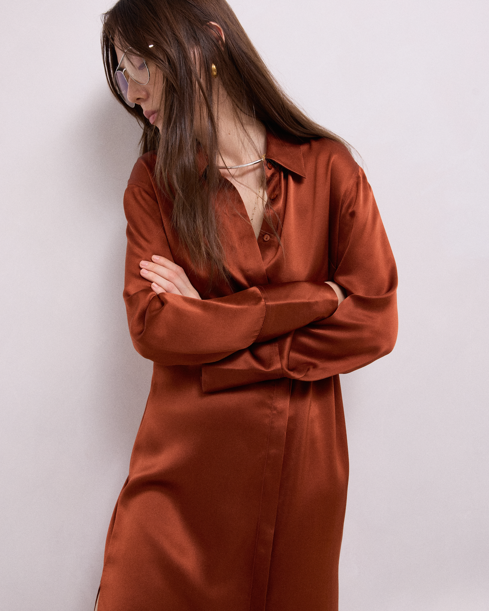 satin shirt dress uk Satin Draped Shirt Dress